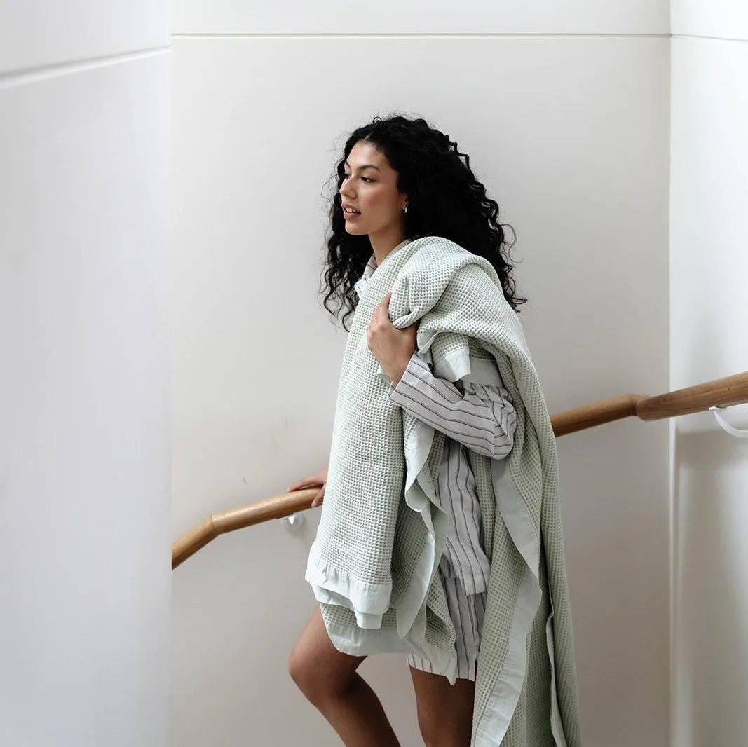 Waffle Blanket - Silver Green