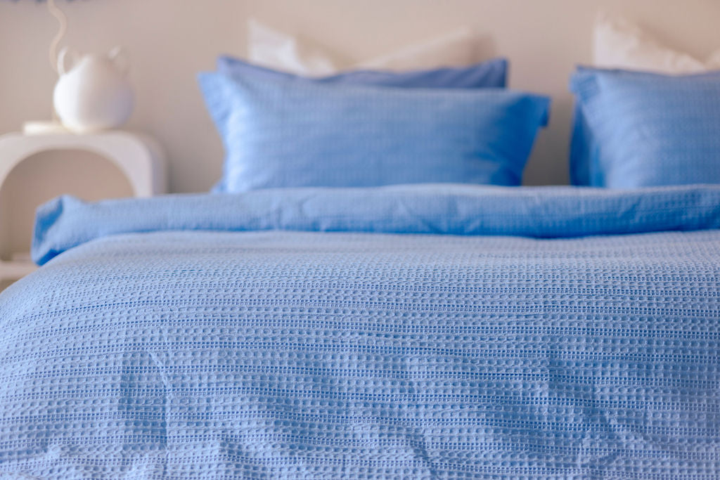 Jacquard Waffle Duvet Cover - Blue Bell